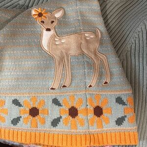 Cynthia Rowley Gray Teal and Orange Deer Floral Sweater Dress, Size M (7/8)